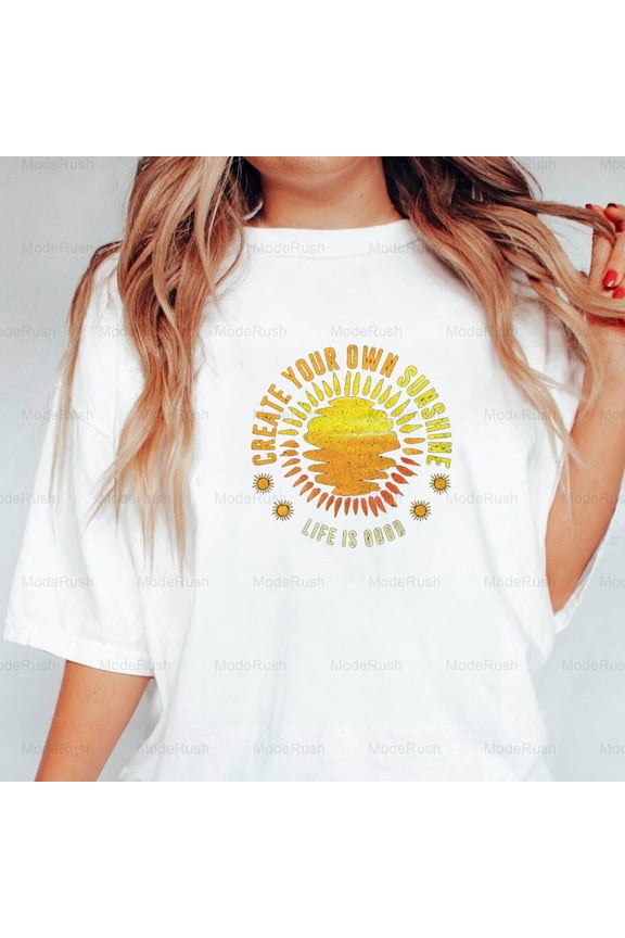 Create Your Own Sunshine Sunset Summer Holiday Motivational Unisex T-Shirt, up to size 5XL-TS WHITE