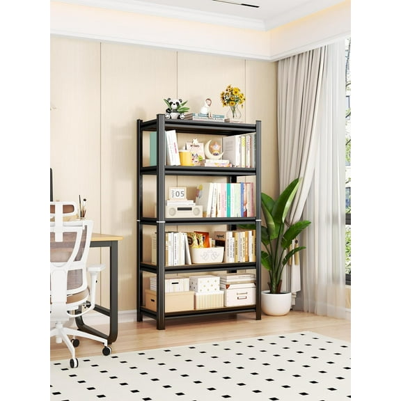 Create Your own Library: Classic Black Five-Tier Shelves Provide an Elegant Home for Your Books and Collectibles