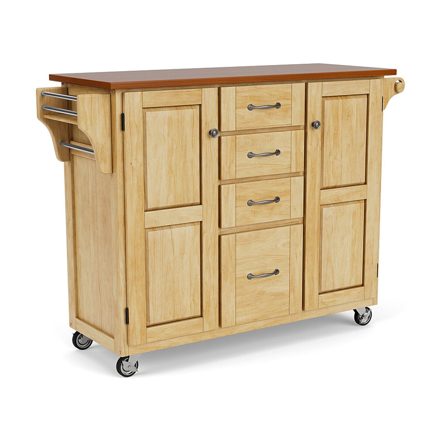 Natural Finish Granite Top Kitchen Cart with Storage and Spice Rack