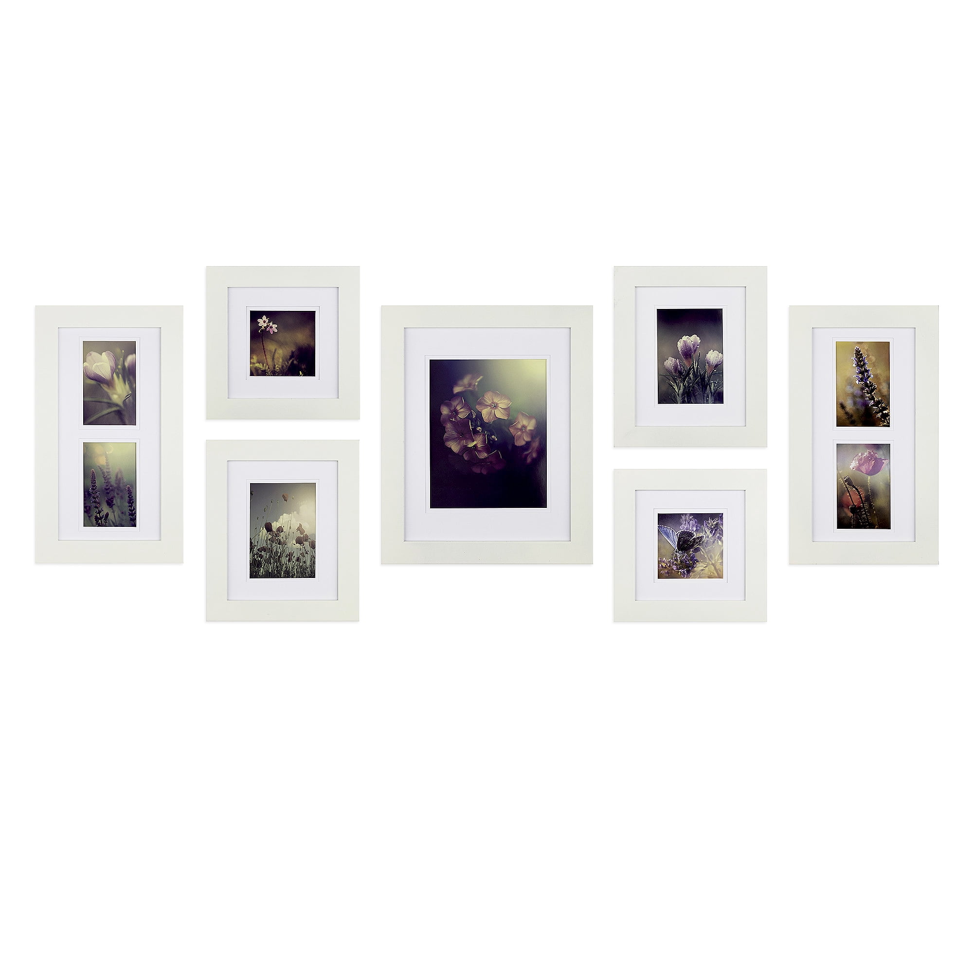 Gallery Perfect 7 Piece White Wood Photo Frames Set with Mats for Wall ...