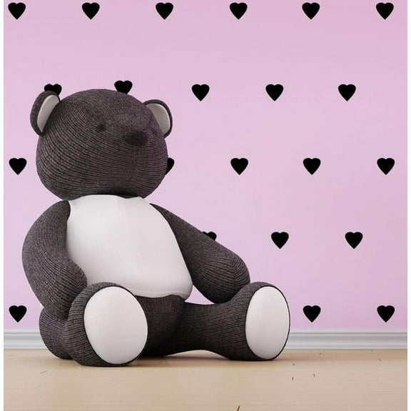 Create-a-Mural Black Hearts Wall Decal Stickers Kids Room Decor Includes (32) Black Hearts All 2.75"