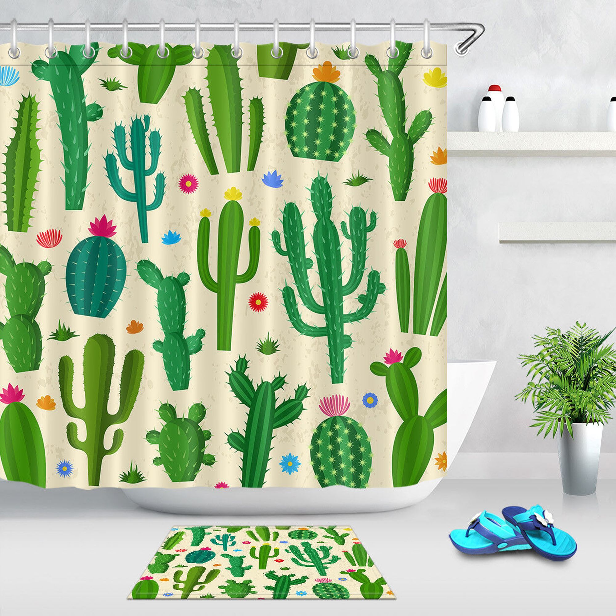 Create a Serene Desert Escape with a Stunning Cactus Shower Curtain