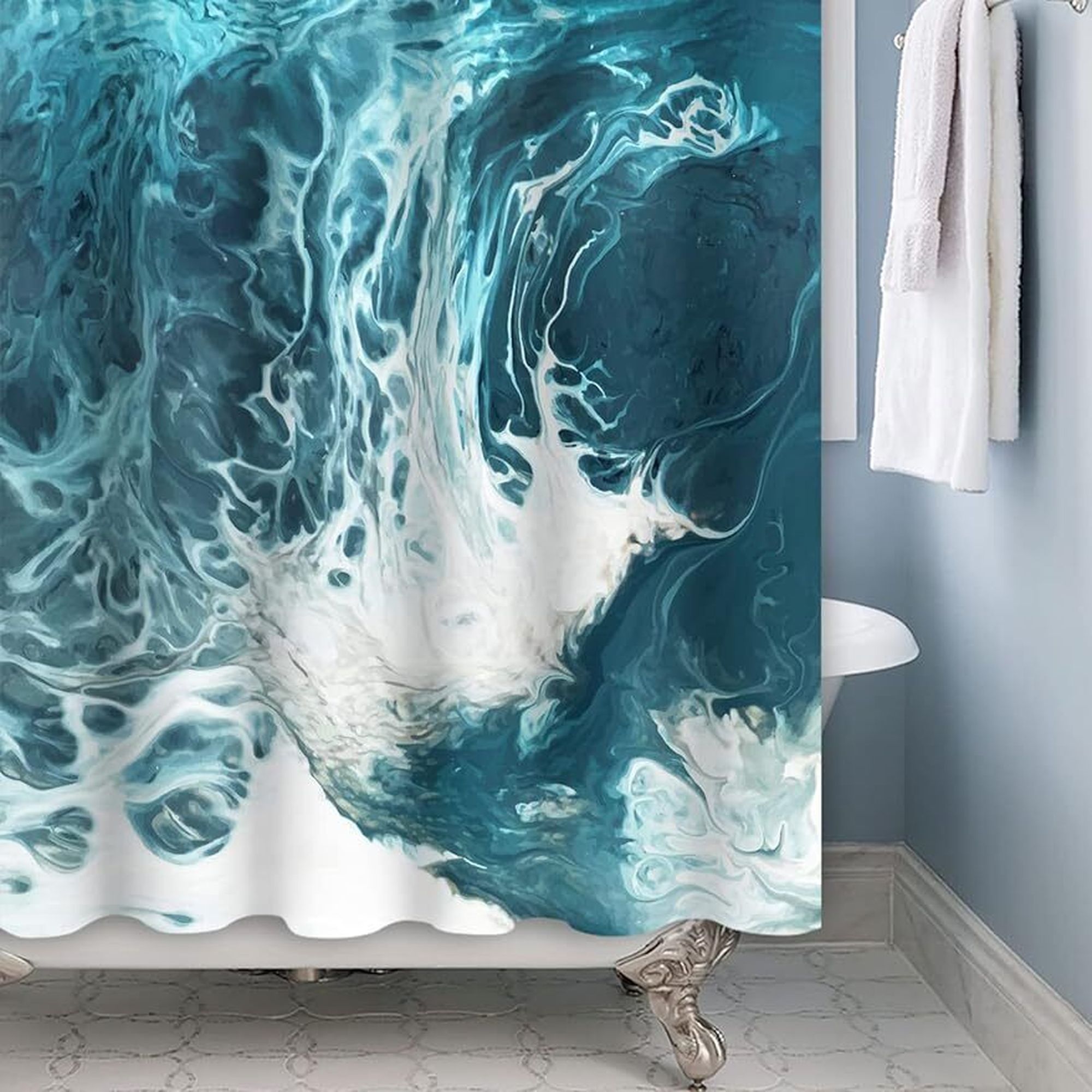 Create a Serene Seaside Escape with GusseaK's Ocean Wave Shower Curtain