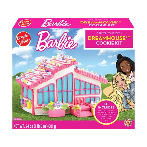 Holiday Decorating Kit, Create A Treat Barbie™ Cookie Dreamhouse™, Vanilla, Shelf Stable, Medium Size Box, 24 oz, 1 Count.