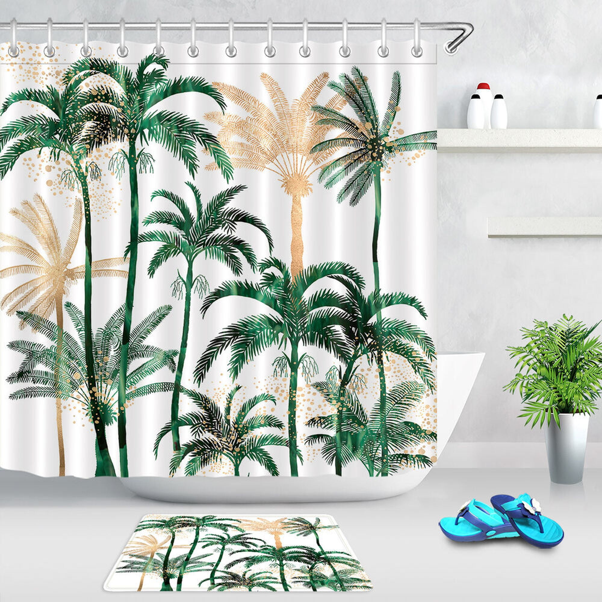 Create a Tropical Paradise at Home Elevate Your Bathroom with Green and Gold Palm Trees Shower
