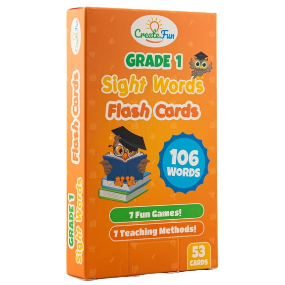CreateFun Grade 1 Sight Words Flash Cards Box with 7 Fun Games & Teaching Methods, 53 Count