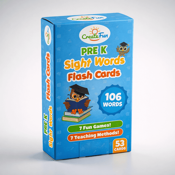 CreateFun Pre K Sight Words Flash Cards 53 Cards with 7 Fun Games and Teaching Methods