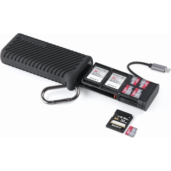 CreateMate High-Speed 2-in-1 SD Card Reader Adapter USB 3.1 Type-C UHS- SD 4.0/Micro SD Card Reader & Holder for Cameras, Smartphones, Drones, Action Cameras (Black, for SD/Micro SD)