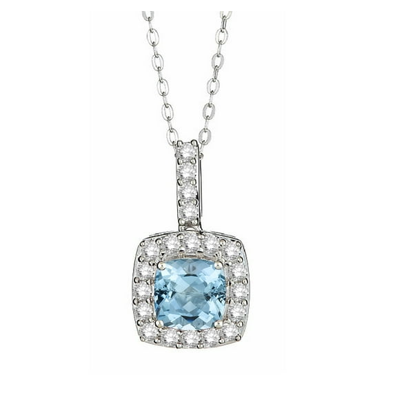 Created Aquamarine and White Sapphire Sterling Silver Halo Pendant