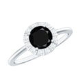 thumbnail image 1 of Rosec Jewels Created Black Diamond Ring with Diamond Halo (6 mm) - AAAA Quality, 10K White Gold, US 13.00, 1 of 7