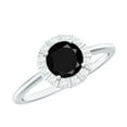 thumbnail image 1 of Rosec Jewels Created Black Diamond Ring with Diamond Halo (6 mm) - AAAA Quality, 925 Sterling Silver, US 4.00, 1 of 7