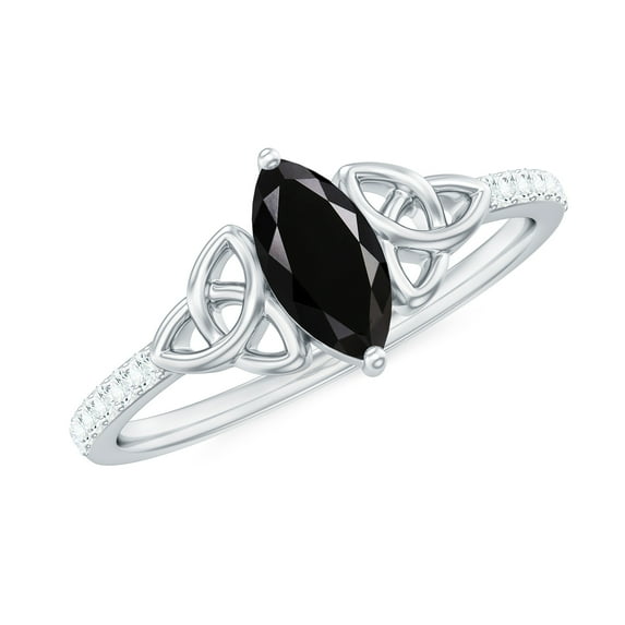 Rosec Jewels Lab Grown Black Diamond Marquise Engagement Ring with Celtic Knot - Black and White Diamond Ring - AAAA Grade, 10K White Gold, US 7.00