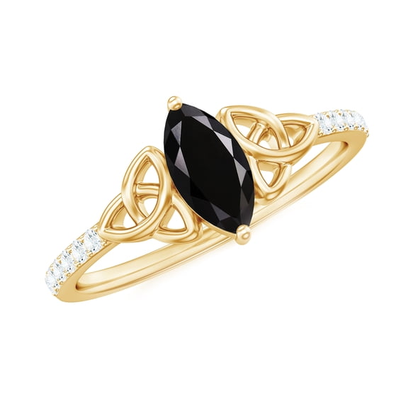 Rosec Jewels Lab Grown Black Diamond Marquise Engagement Ring with Celtic Knot - Black and White Diamond Ring - AAAA Grade, 14K Yellow Gold, US 7.50