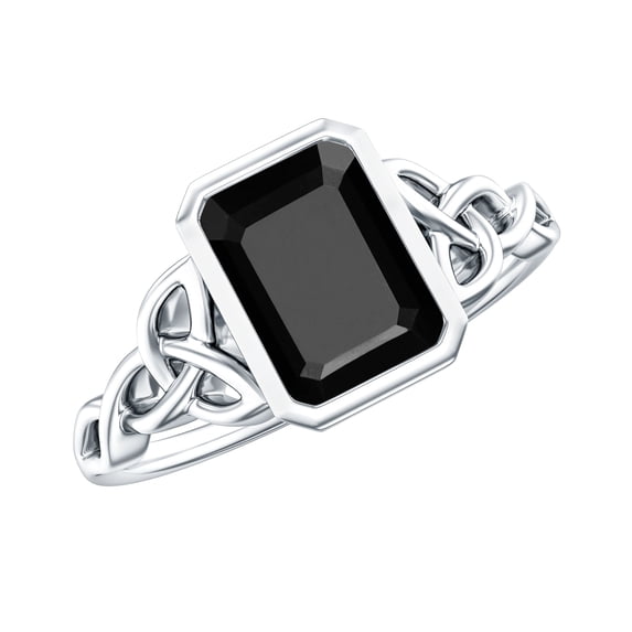 Created Black Diamond Solitaire Ring with Diamond, Celtic Knot Ring - 1.6 Carat - AAAA Quality, 14K White Gold, US 12.50