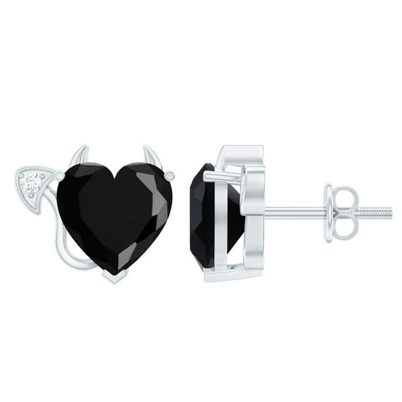 Rosec Jewels Lab Grown Black Diamond Heart Stud Earrings (8 mm, AAAA Grade) - Devil Heart Earrings with Black and White Diamond, 18K White Gold
