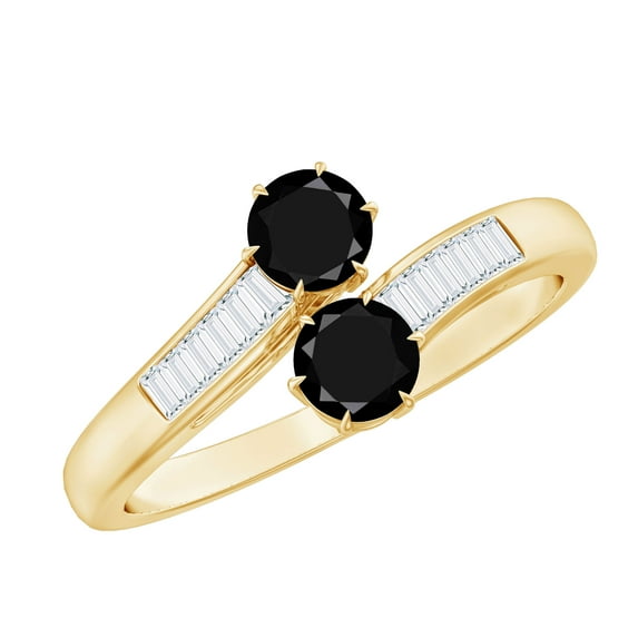 Rosec Jewels Created Black and White Diamond Wrap Ring for Women - AAAA Quality, 14K Yellow Gold, US 10.50