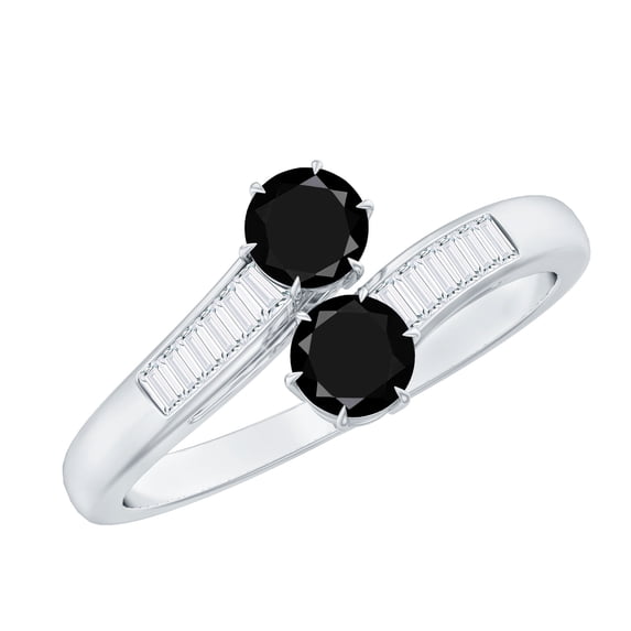 Rosec Jewels Created Black and White Diamond Wrap Ring for Women - AAAA Quality, 18K White Gold, US 10.00