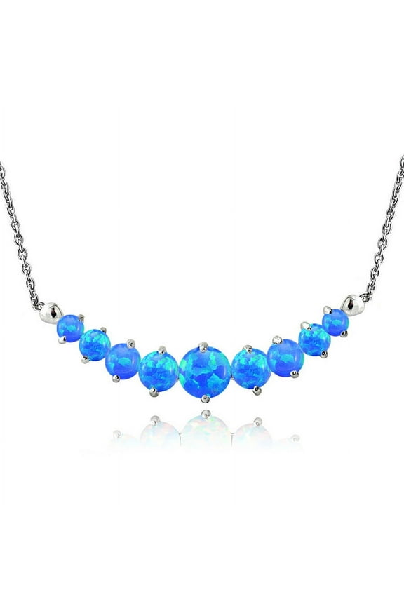 Created Blue Opal Sterling Silver Graduated Necklace