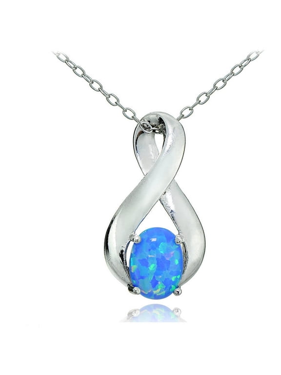Created Blue Opal Sterling Silver Infinity Necklace