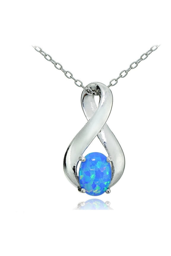 Created Blue Opal Sterling Silver Infinity Necklace