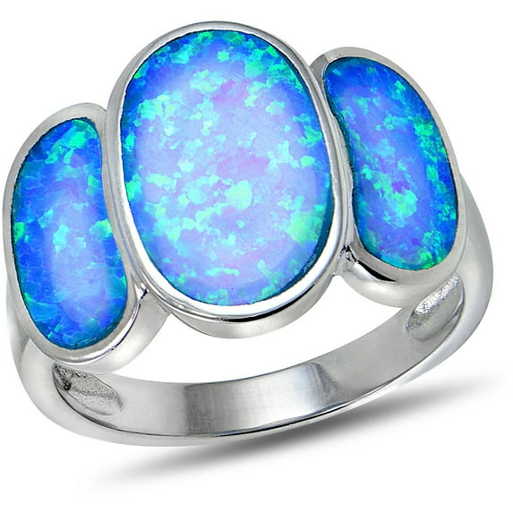 Created Blue Opal Sterling Silver Triple-Oval Fashion Ring