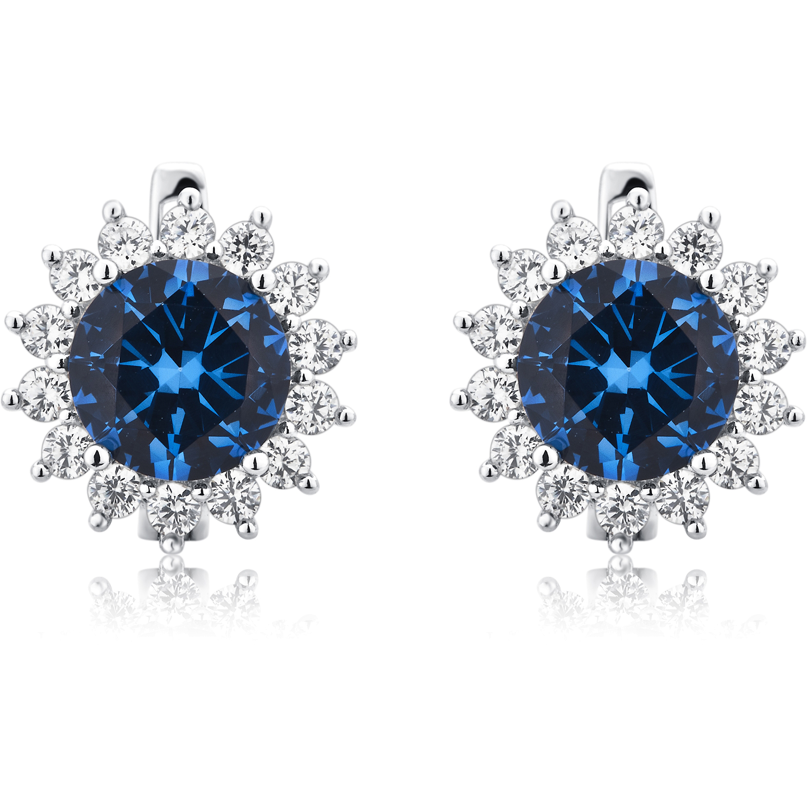 Created Blue Sapphire And Cubic Zirconia Halo Frame Stud Earring