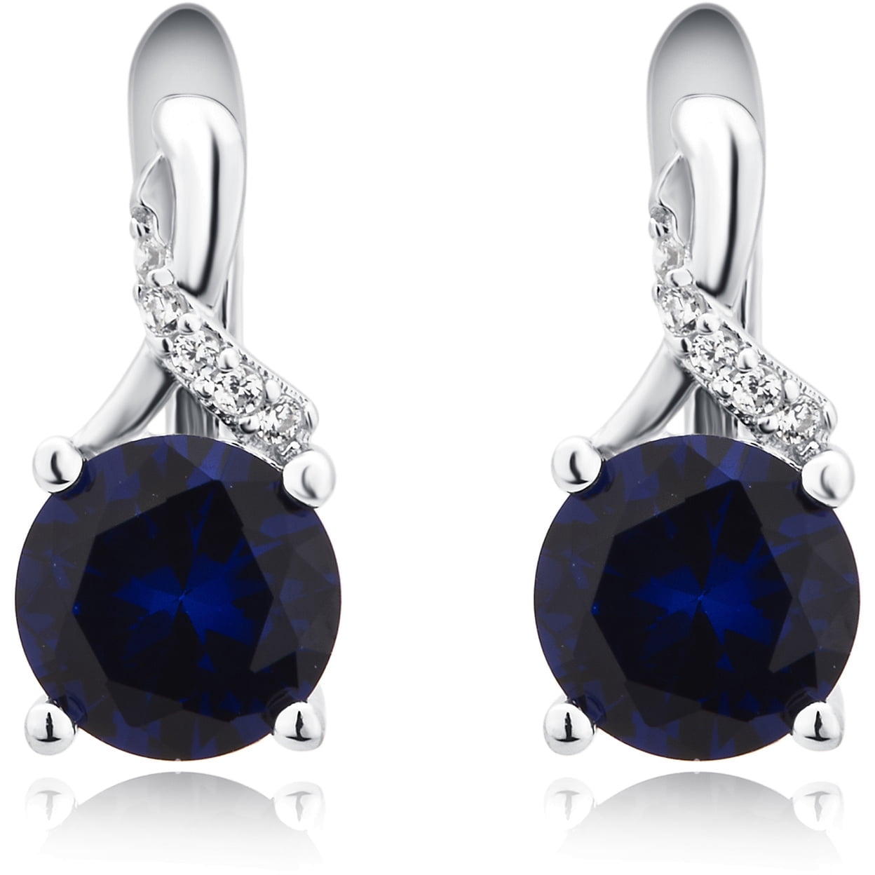 Created Blue Sapphire And Cubic Zirconia Sterling Silver Stud Earring