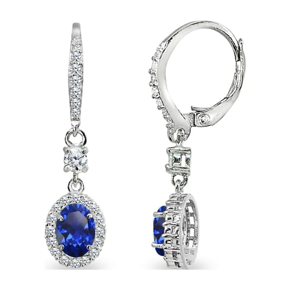 Created Blue Sapphire CZ 7x5mm Oval Halo Dangle Earrings in Sterling Silver 194d97d7 3d75 4a7f ae3a 102f845b2358.ac46b8870b8315f5548e6013cd08ca9f