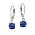 thumbnail image 1 of Created Blue Sapphire Sterling Silver 6mm Round Solitaire Dangle Leverback Earrings, 1 of 4