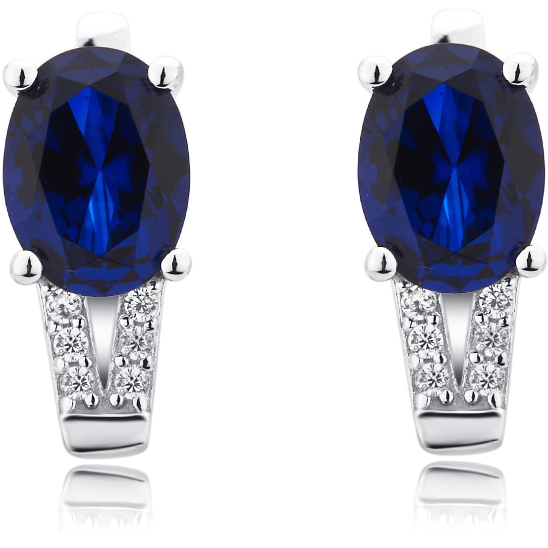 Created Blue Sapphire and Cubic Zirconia Sterling Silver Fashion Earring