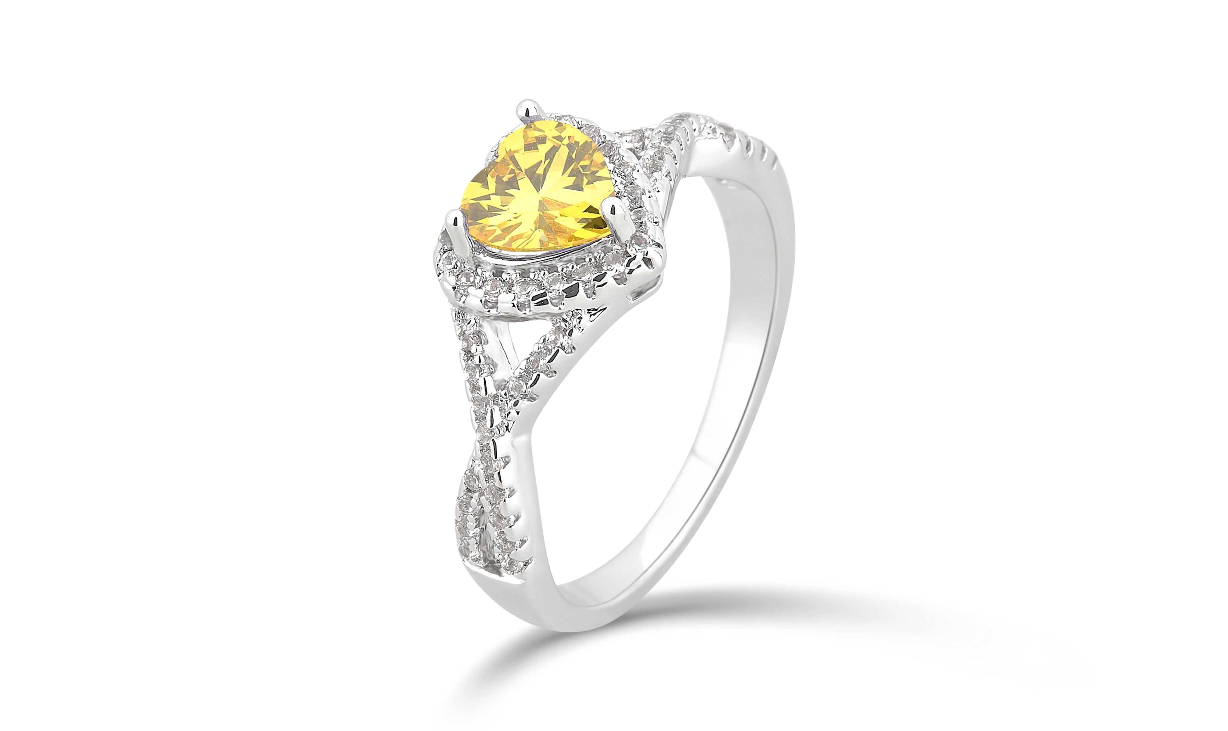 Created Citrine and White Sapphire Silver Overlay Fashion Engagement Ring