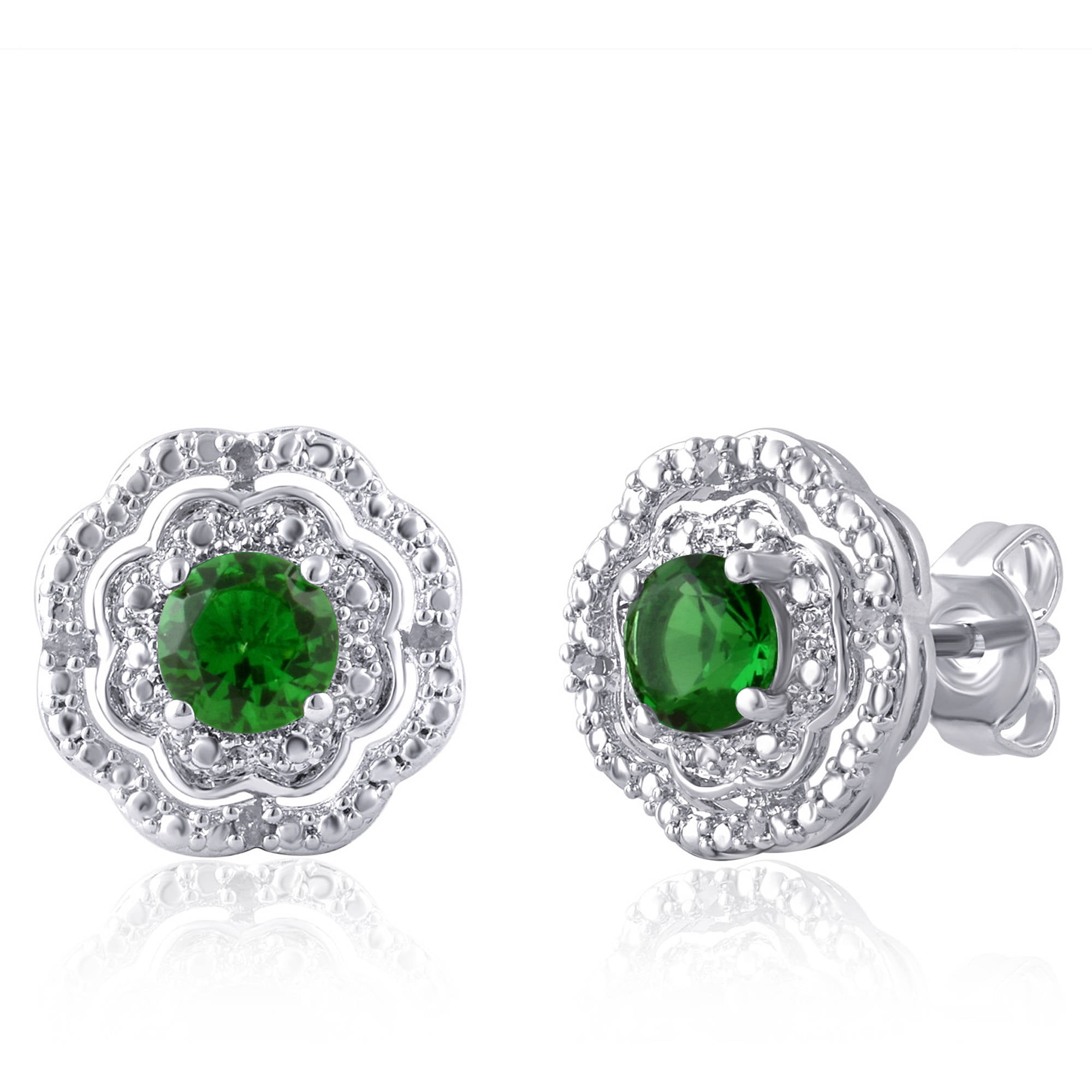 Created Emerald And Diamond Accent Silve