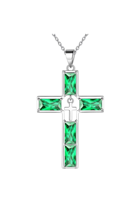 925 Sterling Silver Cross Necklace May Birthstone Necklace for Women Mens Cross Pendant Protection Jewelry Mothers Day Gifts for Mom and Daughters
