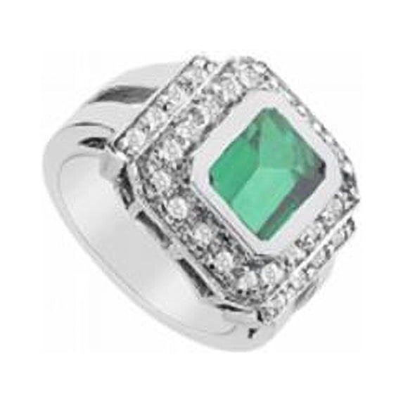 Created Emerald & Cubic Zirconia Ring 14K White Gold, 3.00 CT - Size 7