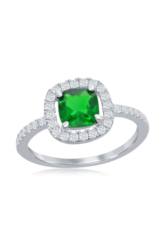 Created Emerald Princess-Cut with White Simulated Diamond CZ Square-Shaped Ring Sterling Silver Jewelry for Women or Teens-size 8