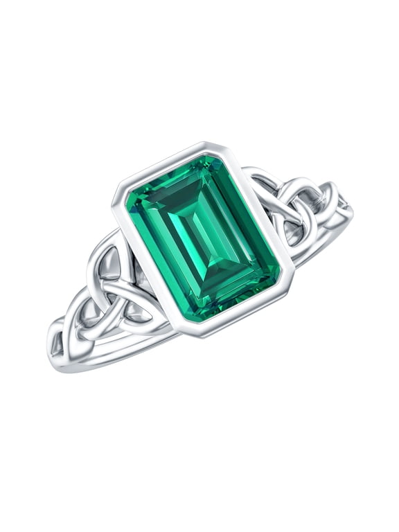 1 Ct Lab Grown Emerald Engagement Ring with Celtic Knot - Emerald Diamond Ring - AAAA Grade, 925 Sterling Silver, US 6.50