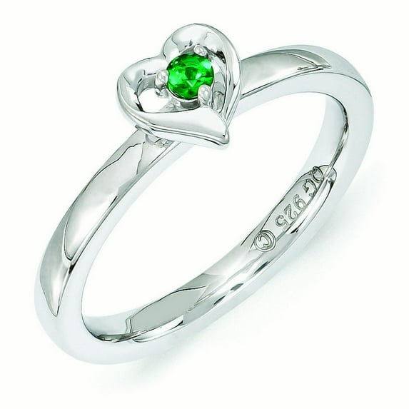 Created Emerald Sterling Silver Heart Ring