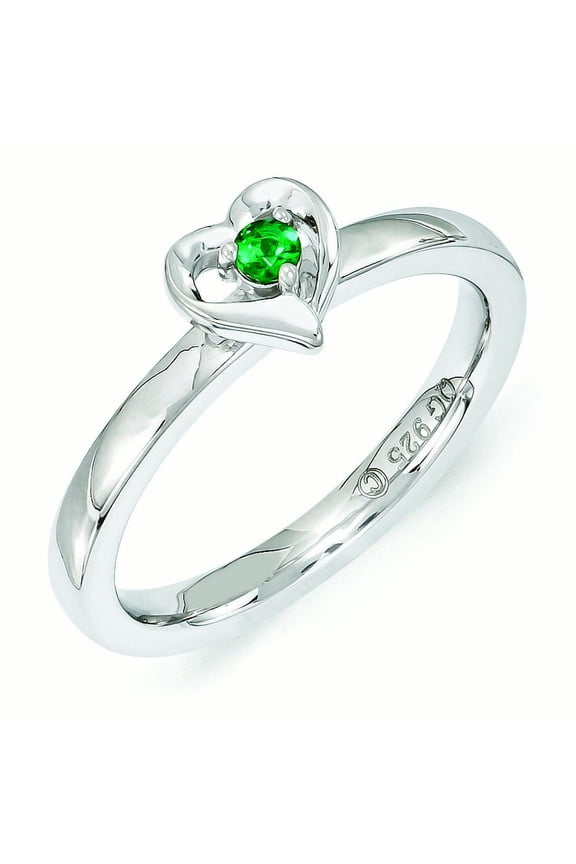 Created Emerald Sterling Silver Heart Ring