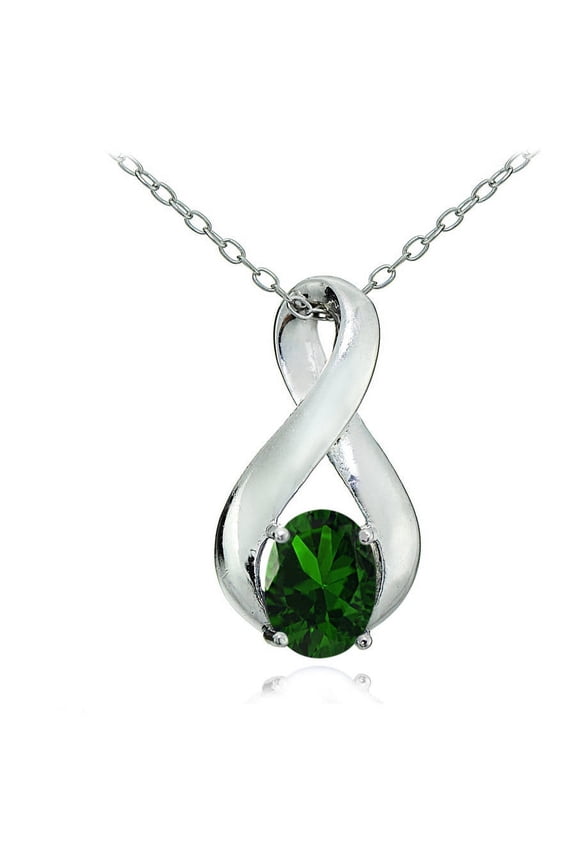 Created Emerald Sterling Silver Polished Infinity Necklace