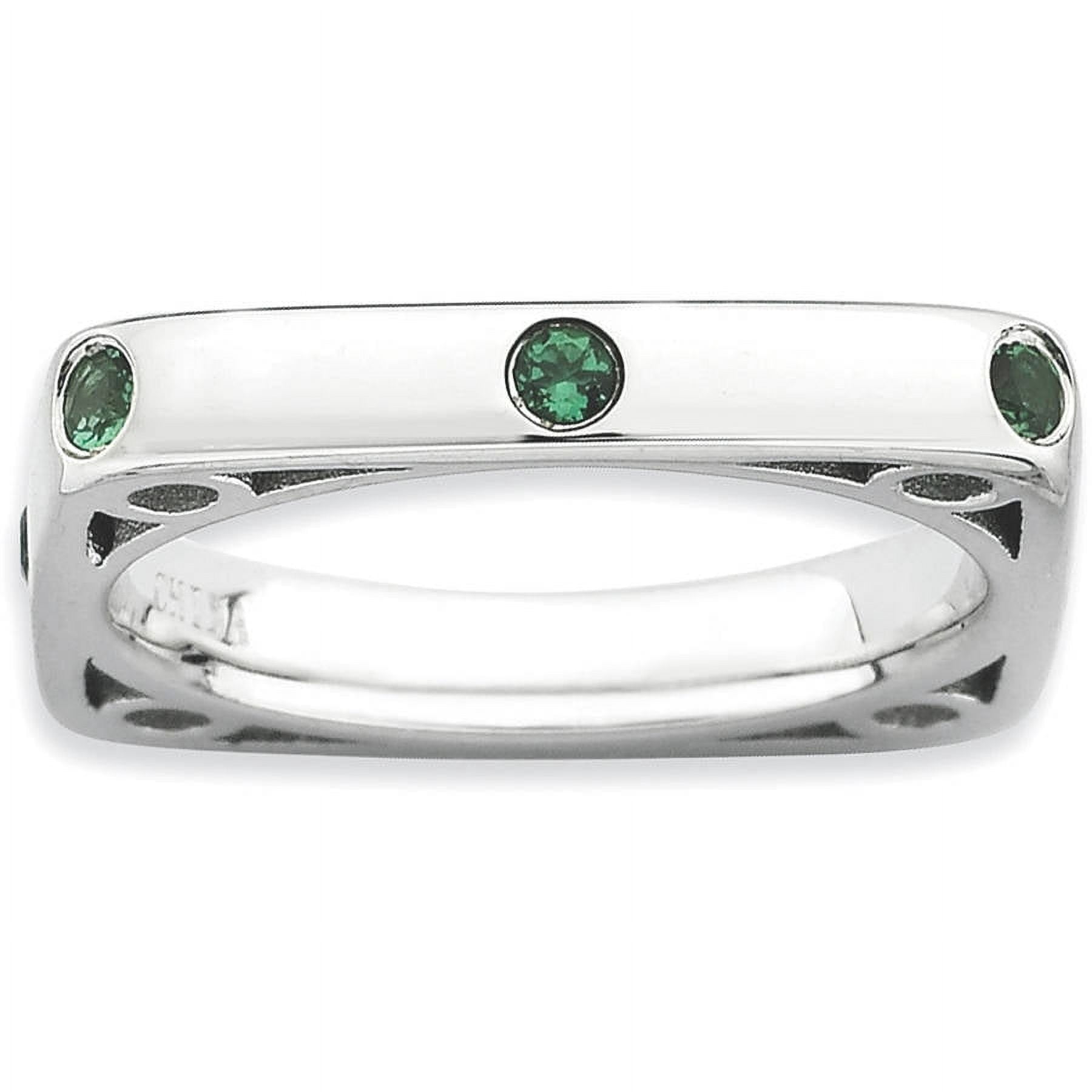 Created Emerald Sterling Silver Polished Square Ring