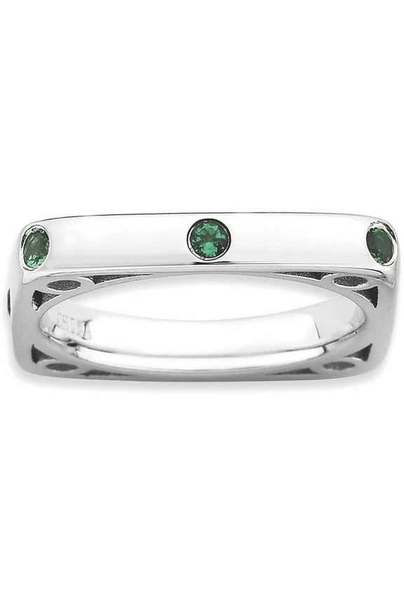 Created Emerald Sterling Silver Polished Square Ring