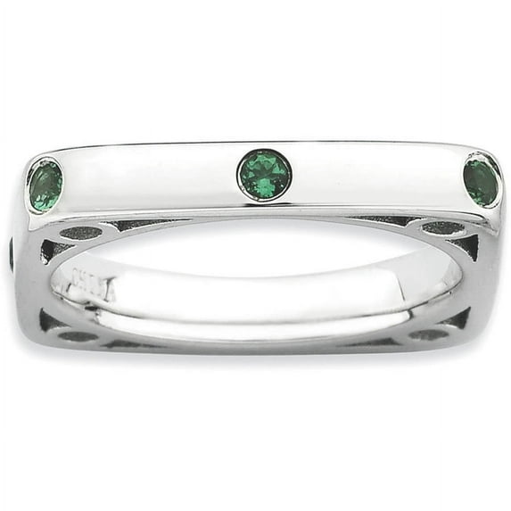 Created Emerald Sterling Silver Polished Square Ring