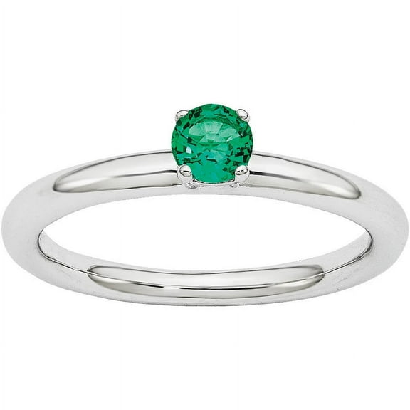 Created Emerald Sterling Silver Rhodium Ring