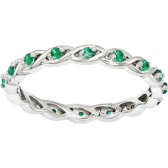 Created Emerald Sterling Silver Ring