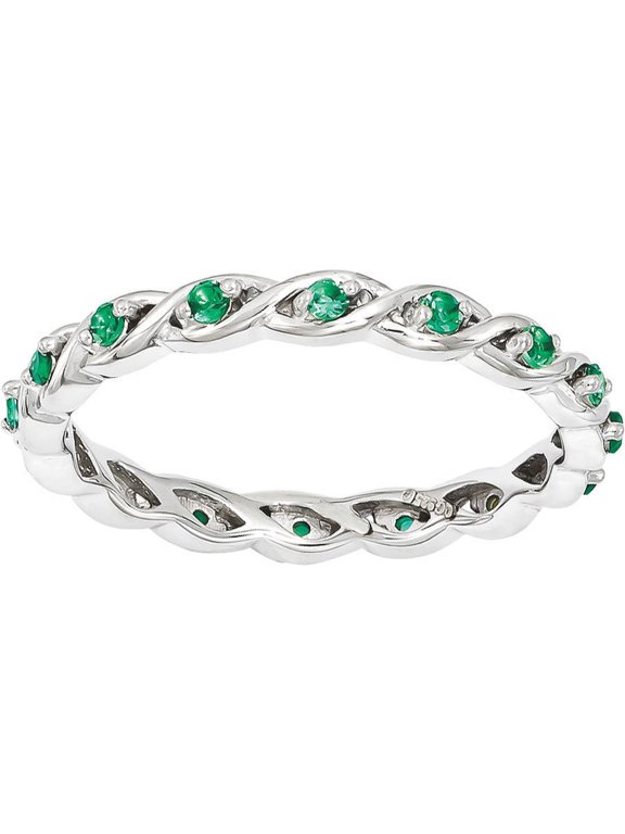 Created Emerald Sterling Silver Ring