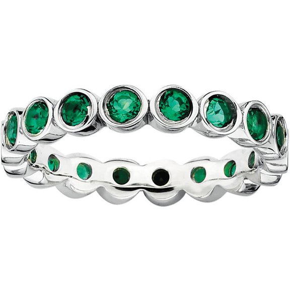 Created Emerald Sterling Silver Ring