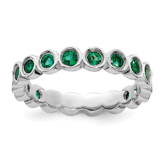 Created Emerald Sterling Silver Ring
