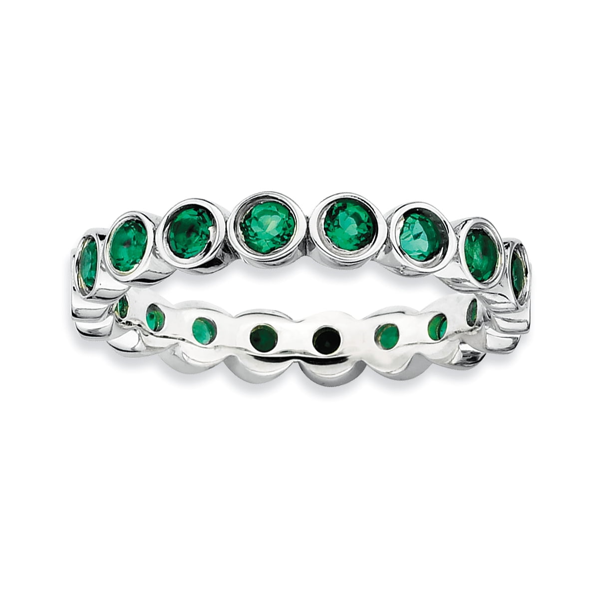 Created Emerald Sterling Silver Ring