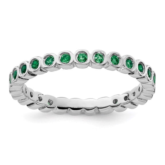 Created Emerald Sterling Silver Ring