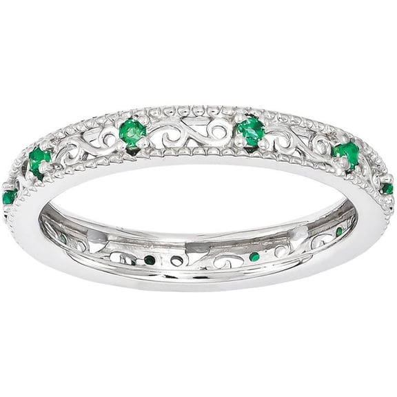 Created Emerald Sterling Silver Ring